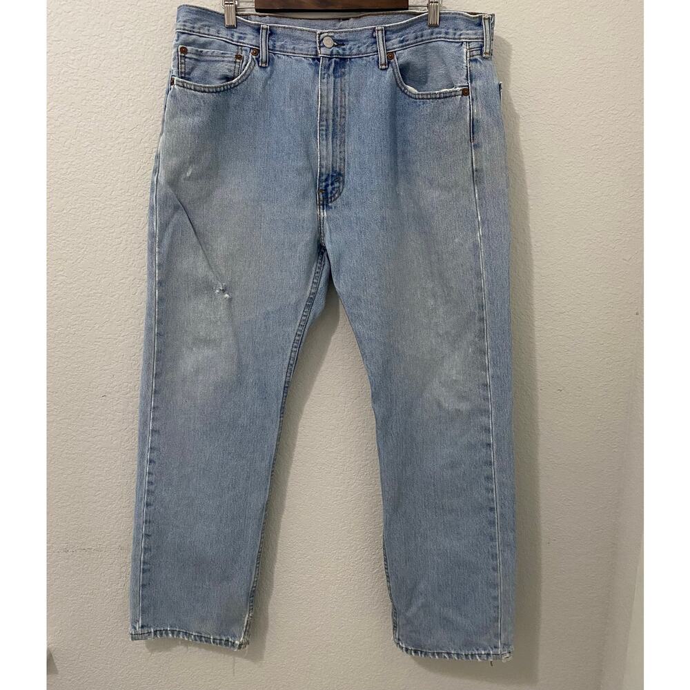 Levi’s 505 Regular Fit Jeans Light Wash Distressed Straight 38x29 (Tag 40x30)